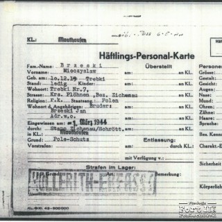 Karta personalna więźnia KL Mauthausen nr 54299