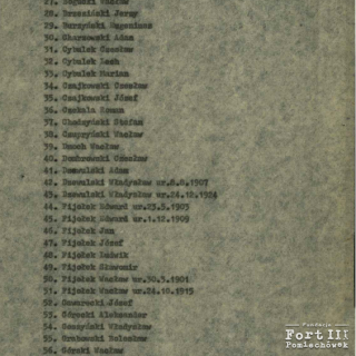 Druga strona listy 187 członków PPR i GL aresztowanych i osadzonych w więzieniu policyjnym w Pomiechówku, w tym 172 więźniów skazanych na karę śmierci.
