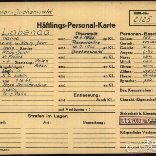 Karta personalna z KL Buchenwald
